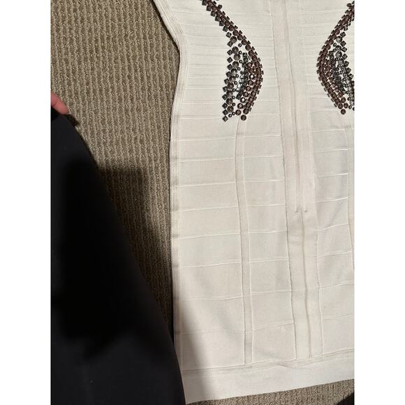 Herve Leger Dress White Suriya Alabaster Silver Beaded XS NWT - Picture 8 of 10